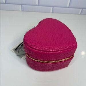 Disco Pink Pebbled Leather Heart Jewelry Travel Case